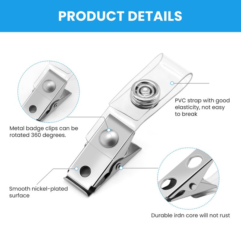 Easytle 30 Pcs Metal Badge Clips with Clear PVC Straps ID Strap Clip Double Holes Badge Holder Clips ID Clip for Badges, Work Badges - Image 3